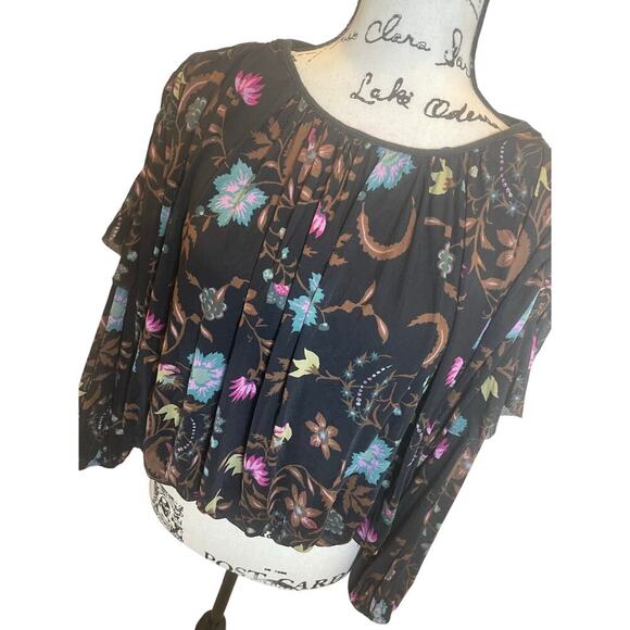 FREE PEOPLE BLOUSON WILDFLOWER HONEY SZ XS RUCHING RUFFLING SLEEVES AESTHETIC - Picture 11 of 16